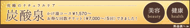 究極のナチュラルケア 炭酸泉 かけ湯コース&yen;1,570〜 お得な回数チケット（&yen;7,000〜 / 5回）できました！